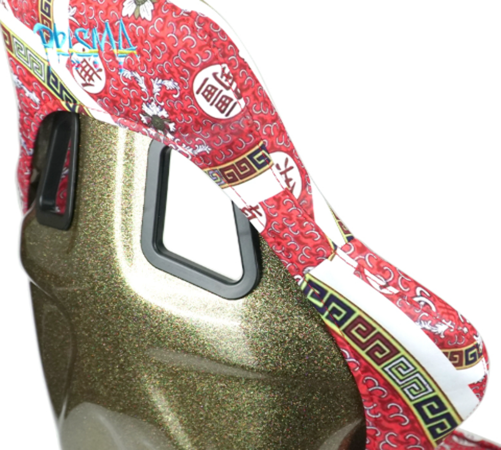 FRP Bucket Seat PRISMA- Oriental Longivity Plate edition in vegan material with gold pearlized back plus phone pockets. (Large)