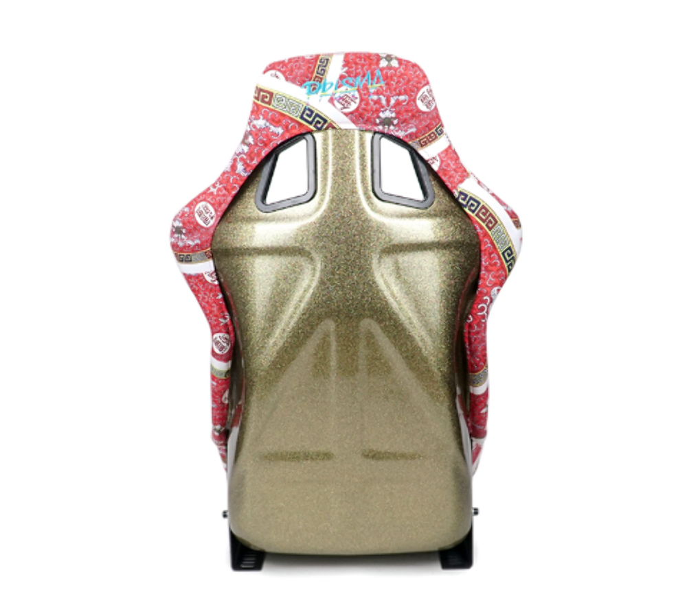 FRP Bucket Seat PRISMA- Oriental Longivity Plate edition in vegan material with gold pearlized back plus phone pockets. (Large)