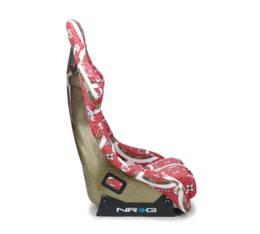 FRP Bucket Seat PRISMA- Oriental Longivity Plate edition in vegan material with gold pearlized back plus phone pockets. (Large)