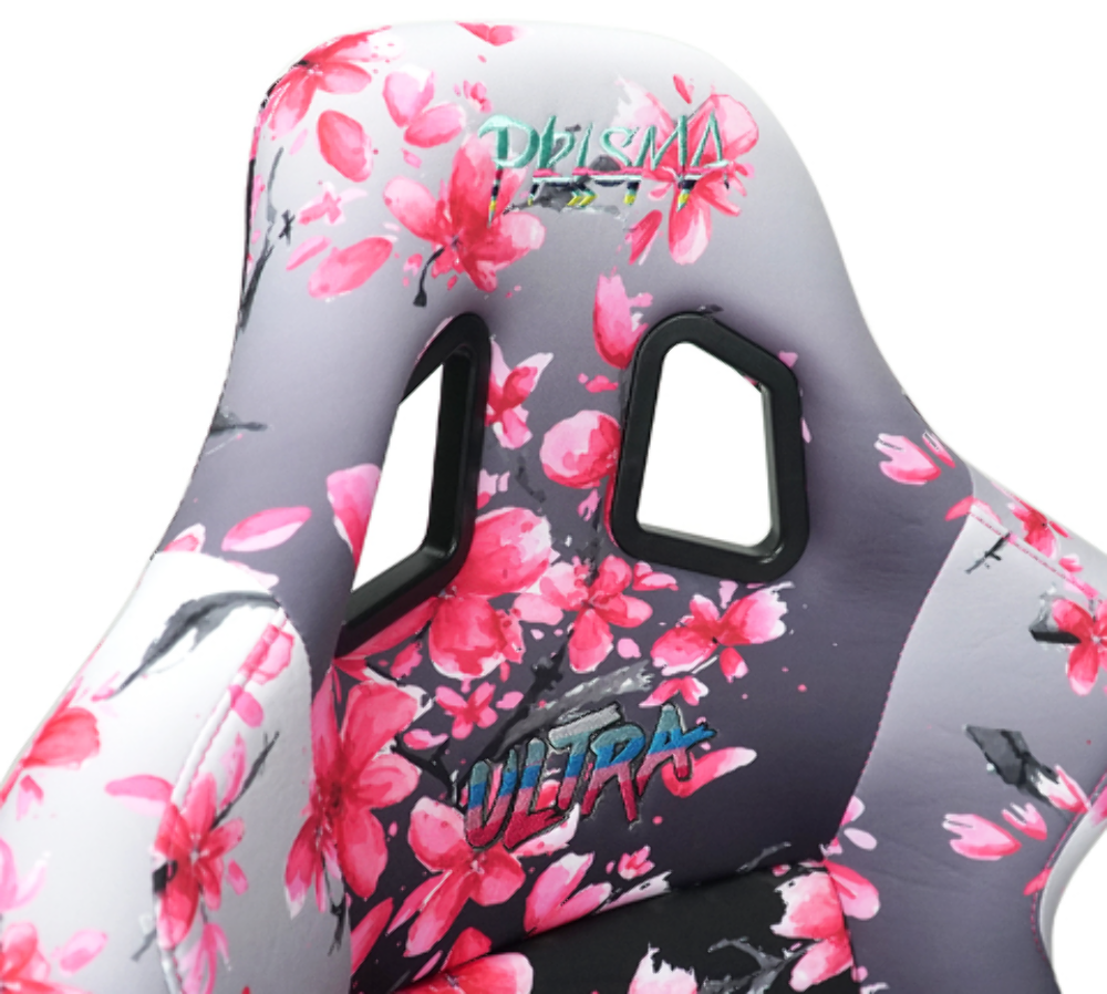 FRP Bucket Seat PRISMA- Japanese Cherry Blossom edition in vegan material with pink pearlized back plus phone pockets. (Large)