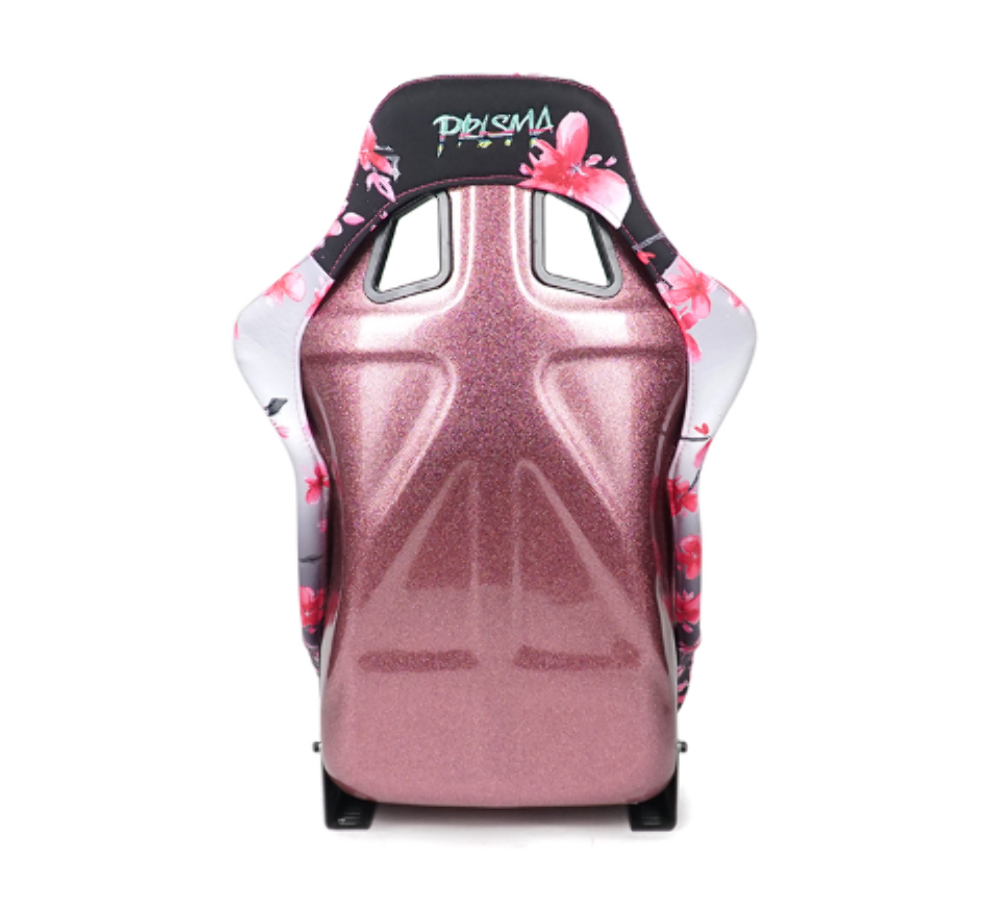 FRP Bucket Seat PRISMA- Japanese Cherry Blossom edition in vegan material with pink pearlized back plus phone pockets. (Large)