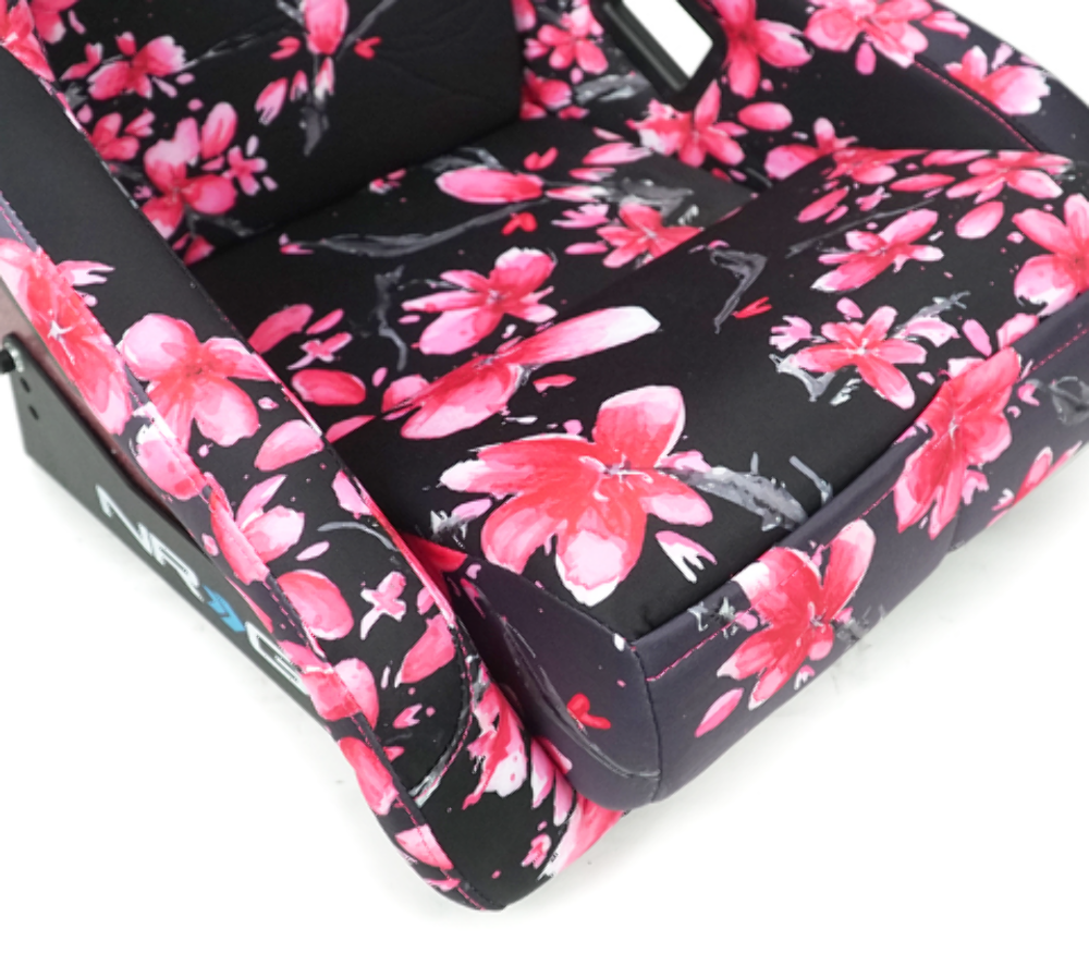 FRP Bucket Seat PRISMA- Japanese Cherry Blossom edition in vegan material with pink pearlized back plus phone pockets. (Large)