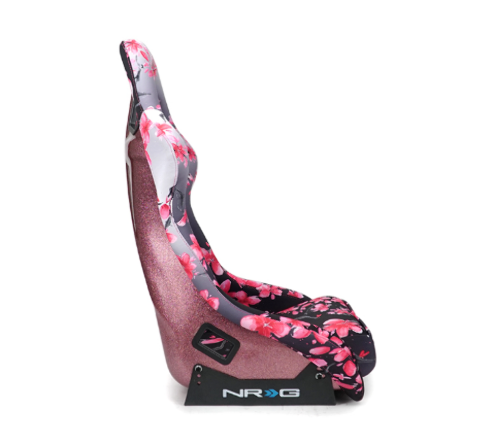 FRP Bucket Seat PRISMA- Japanese Cherry Blossom edition in vegan material with pink pearlized back plus phone pockets. (Large)
