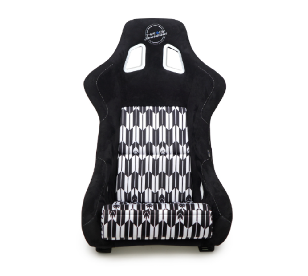 FRP Bucket Seat Vegan Suede with Black and White Yaba Print (Large