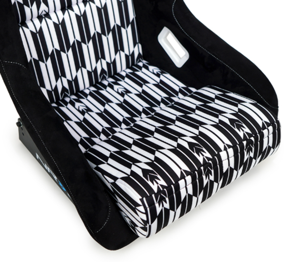 FRP Bucket Seat Vegan Suede with Black and White Yaba Print (Large