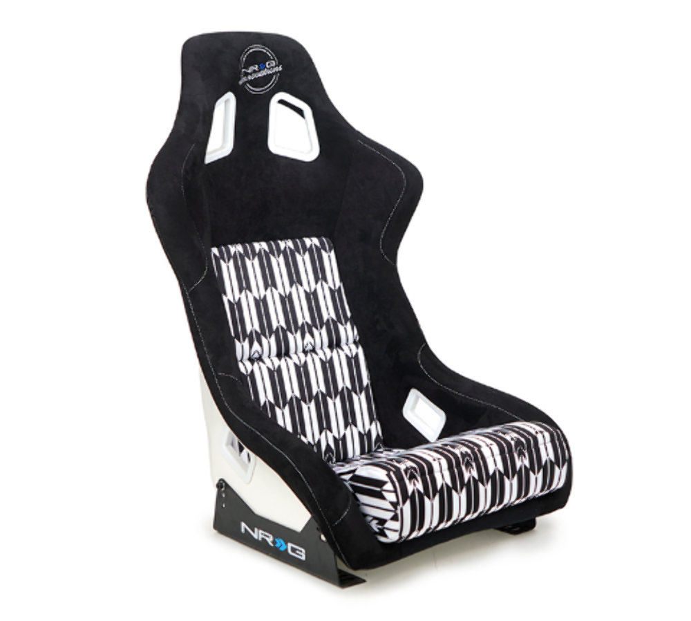 FRP Bucket Seat Vegan Suede with Black and White Yaba Print (Large