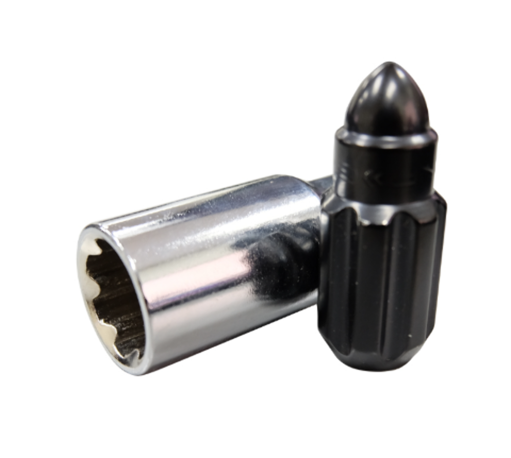 M12 x 1.5 Steel Lug Nut Set Bullet Shape 21 pc Black W/ Lock Key