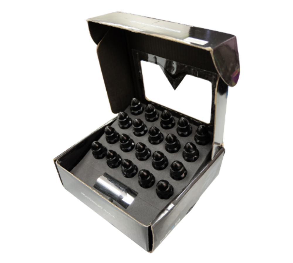 M12 x 1.5 Steel Lug Nut Set Bullet Shape 21 pc Black W/ Lock Key