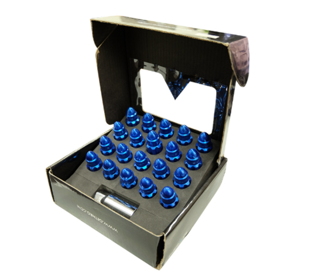 M12 x 1.5 Steel Lug Nut Set Bullet Shape 21 pc Blue W/ Lock Key