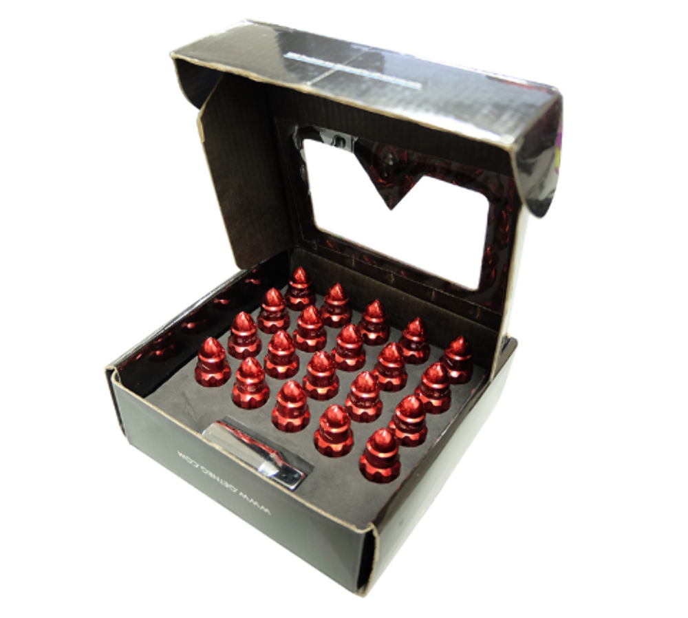 M12 x 1.5 Steel Lug Nut Set Bullet Shape 21 pc Red W/ Lock Key