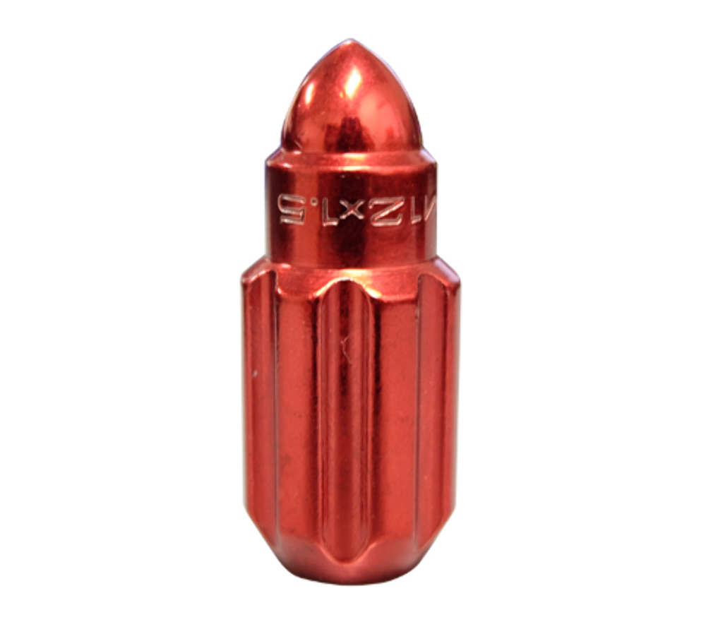 M12 x 1.5 Steel Lug Nut Set Bullet Shape 21 pc Red W/ Lock Key