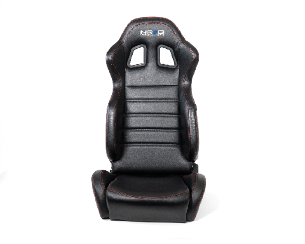 Reclinable Racing Seat, Black Leather, Red Stitching w/ Logo