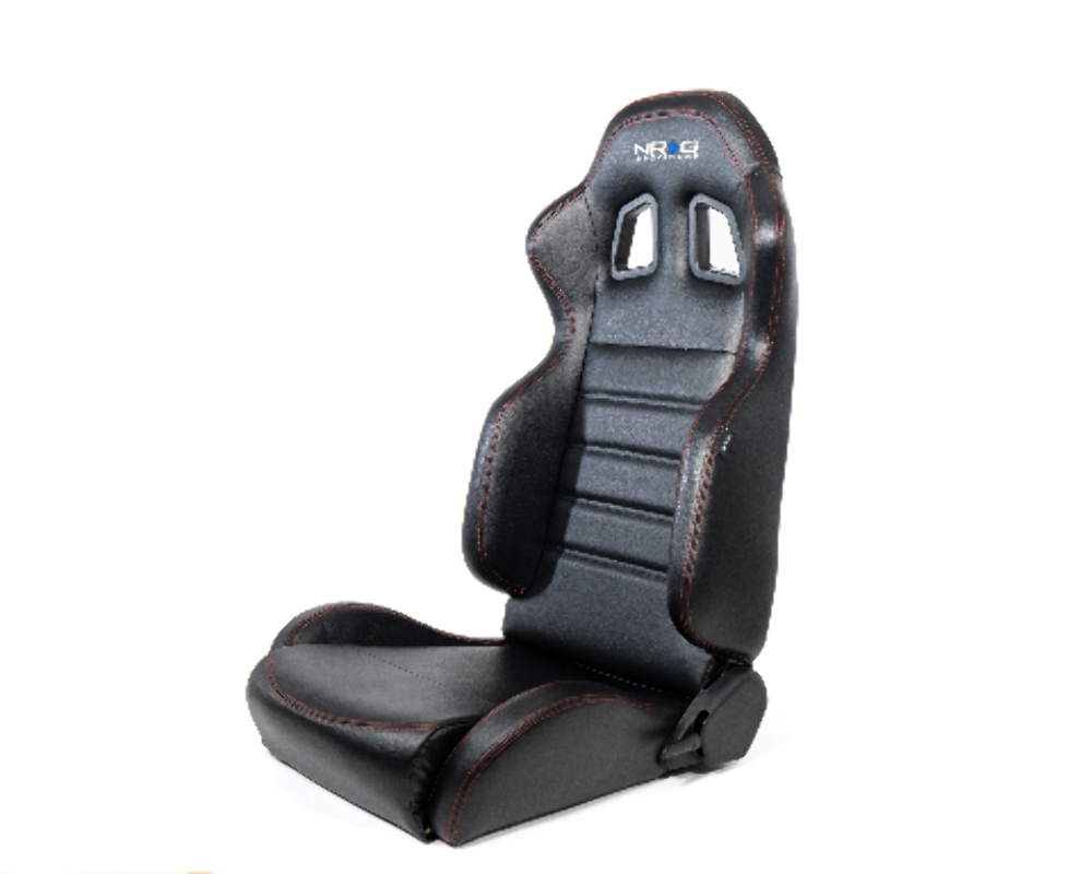 Reclinable Racing Seat, Black Leather, Red Stitching w/ Logo