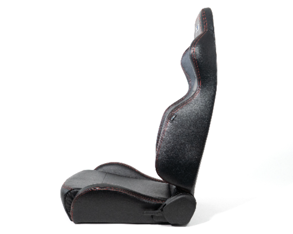 Reclinable Racing Seat, Black Leather, Red Stitching w/ Logo