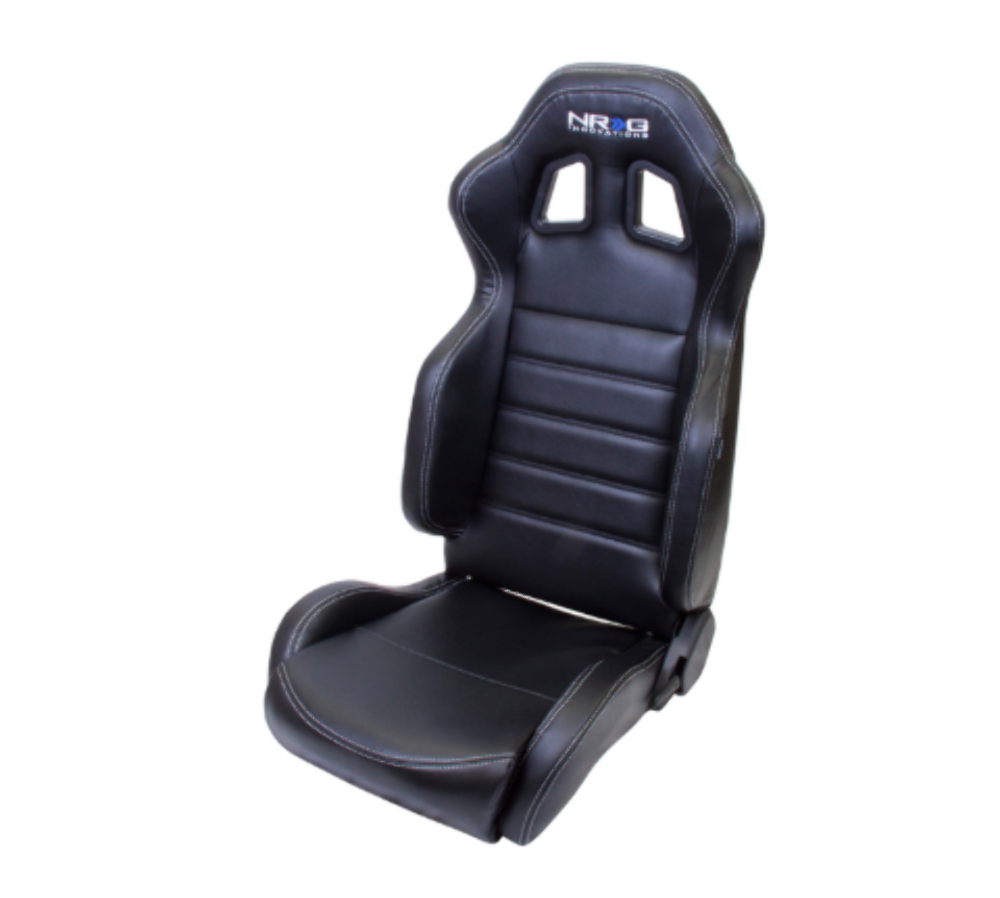 Reclinable Racing Seat, Black Leather, White Stitching w/ Logo