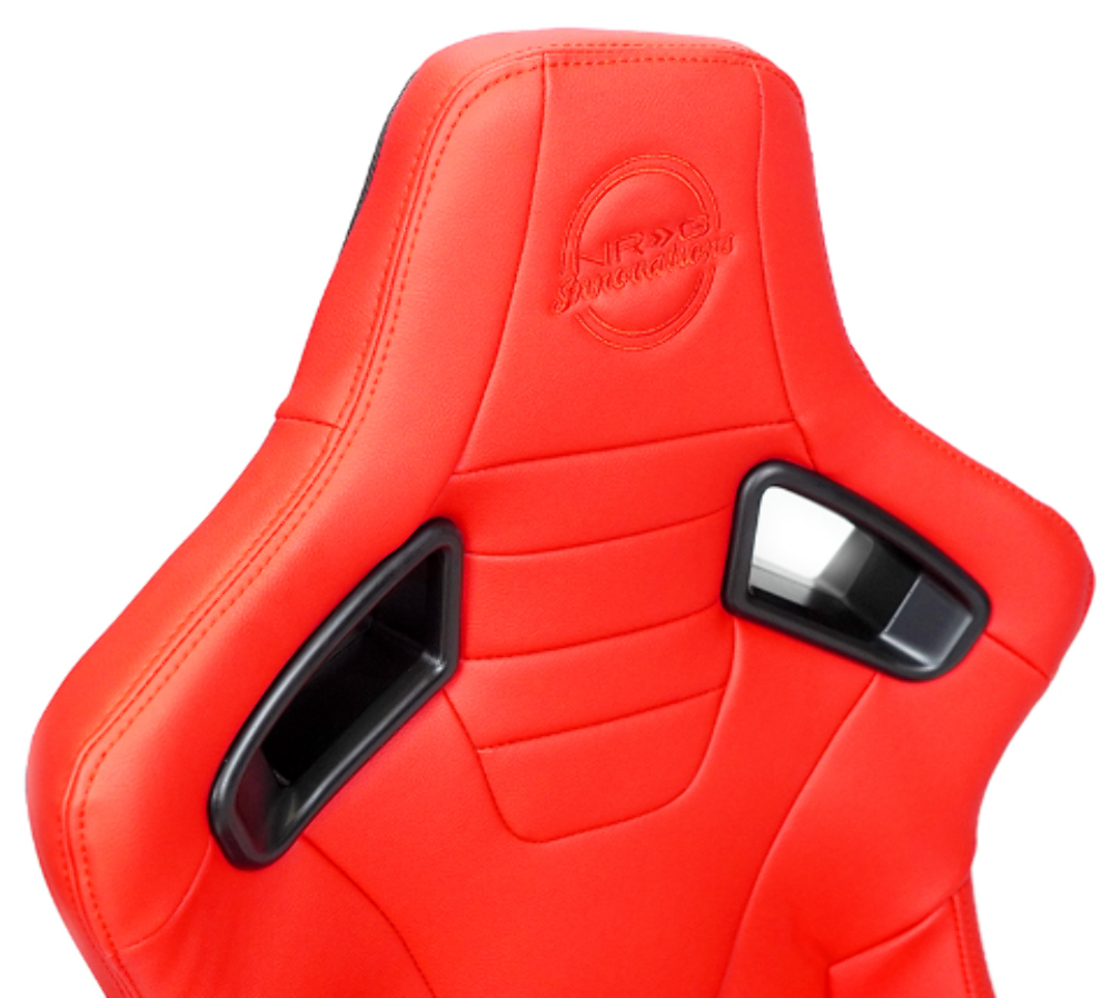 Omega Reclined Seat with large side support Red Vegan Leather with Black Carbon Vinyl Back with Embossed NRG logo( Price Showned in Pairs)