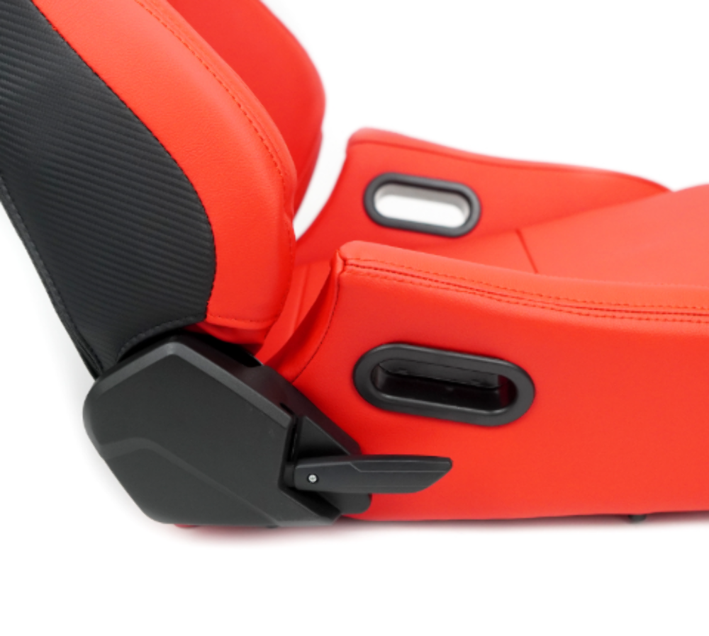Omega Reclined Seat with large side support Red Vegan Leather with Black Carbon Vinyl Back with Embossed NRG logo( Price Showned in Pairs)