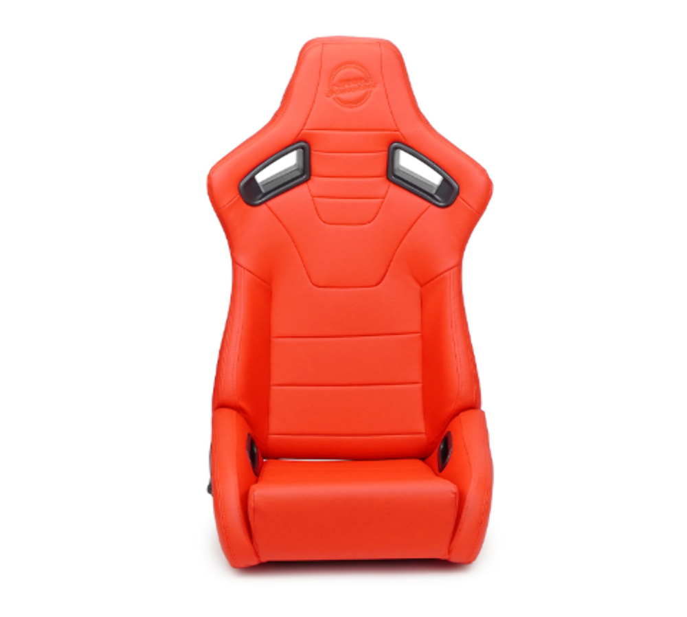 Omega Reclined Seat with large side support Red Vegan Leather with Black Carbon Vinyl Back with Embossed NRG logo( Price Showned in Pairs)