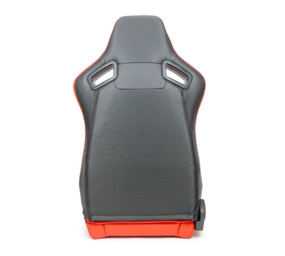 Omega Reclined Seat with large side support Red Vegan Leather with Black Carbon Vinyl Back with Embossed NRG logo( Price Showned in Pairs)