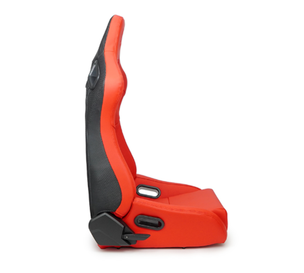 Omega Reclined Seat with large side support Red Vegan Leather with Black Carbon Vinyl Back with Embossed NRG logo( Price Showned in Pairs)
