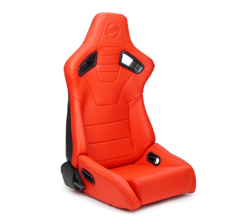 Omega Reclined Seat with large side support Red Vegan Leather with Black Carbon Vinyl Back with Embossed NRG logo( Price Showned in Pairs)