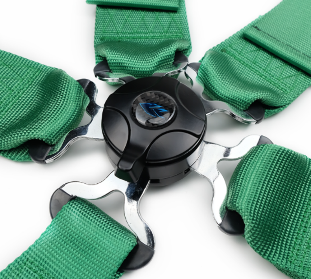 SFI 16.1 5pt 3 inch Seat Belt Harness with pads / Cam Lock - Green 06/21