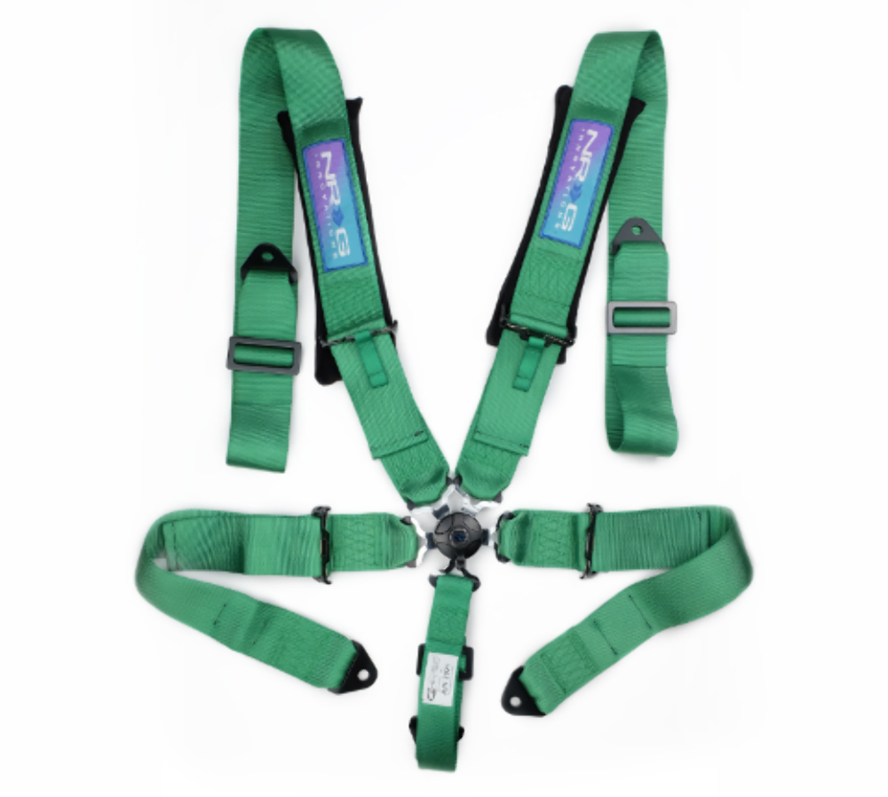 SFI 16.1 5pt 3 inch Seat Belt Harness with pads / Cam Lock - Green 06/21