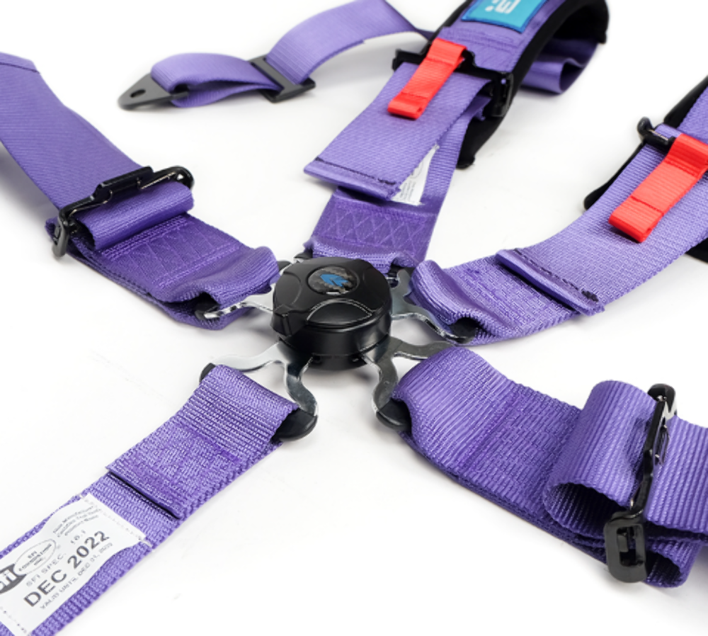SFI 16.1 5pt 3 inch Seat Belt Harness with pads / Cam Lock - Purple 12/22