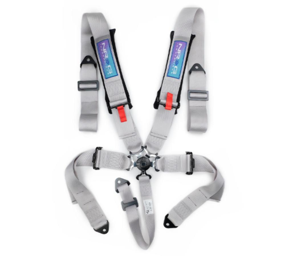 SFI 16.1 5pt 3 inch Seat Belt Harness with pads / Cam Lock - Silver 12/22