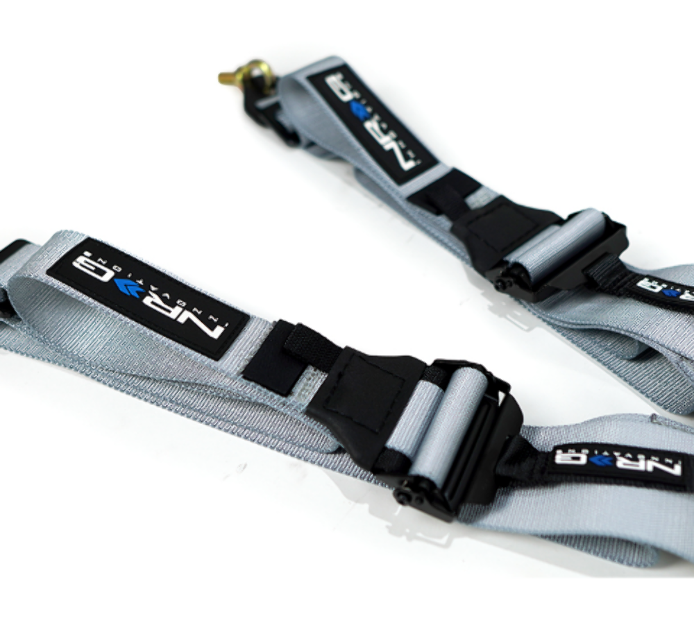 FIA Approved 6pt 2 inch Shoulder Belt for HANS device. Rotary Cam Lock Buckle, 3" Waist Belt and Crutch Belt - Silver