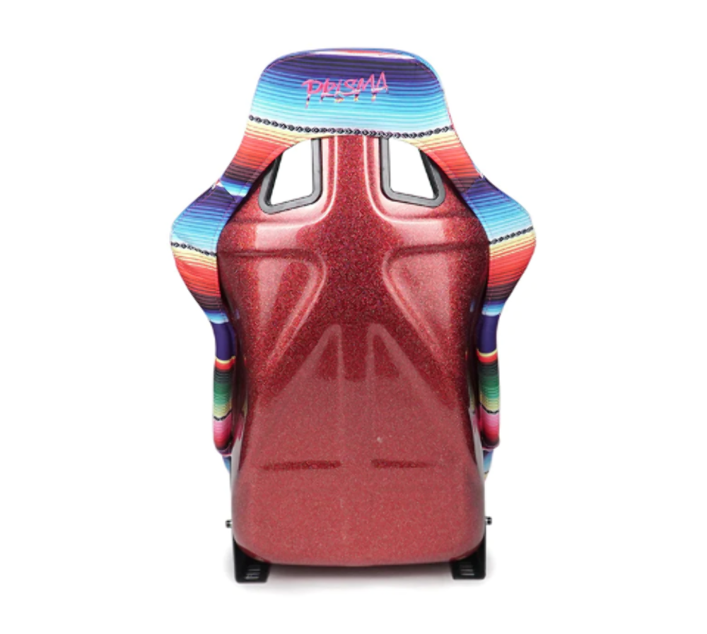 FRP Bucket Seat PRISMA- Serepi Edition with red pearlized back in vegan material. plus phone pockets. (Large)