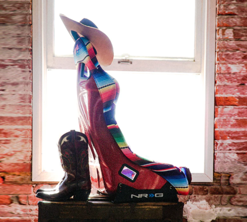 FRP Bucket Seat PRISMA- Serepi Edition with red pearlized back in vegan material. plus phone pockets. (Large)
