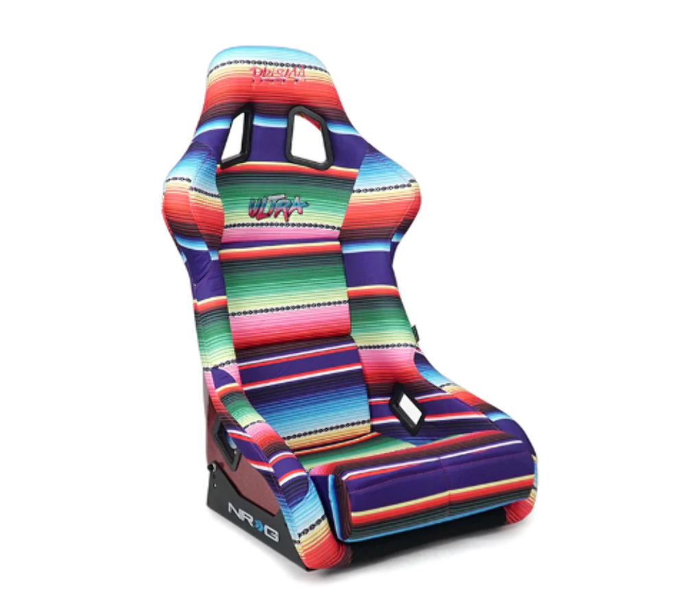 FRP Bucket Seat PRISMA- Serepi Edition with red pearlized back in vegan material. plus phone pockets. (Large)