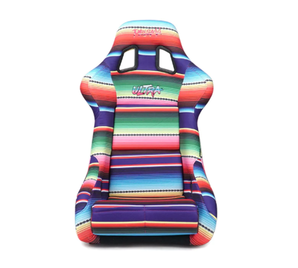 FRP Bucket Seat PRISMA- Serepi Edition with red pearlized back in vegan material. plus phone pockets. (Large)