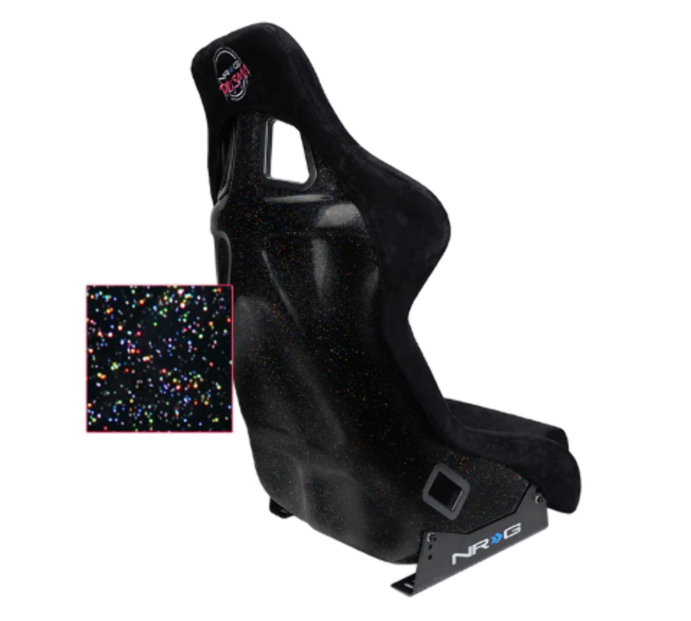 FRP Bucket Seat PRISMA Edition with pearlized back. All Black alcantara vegan material. (Medium)