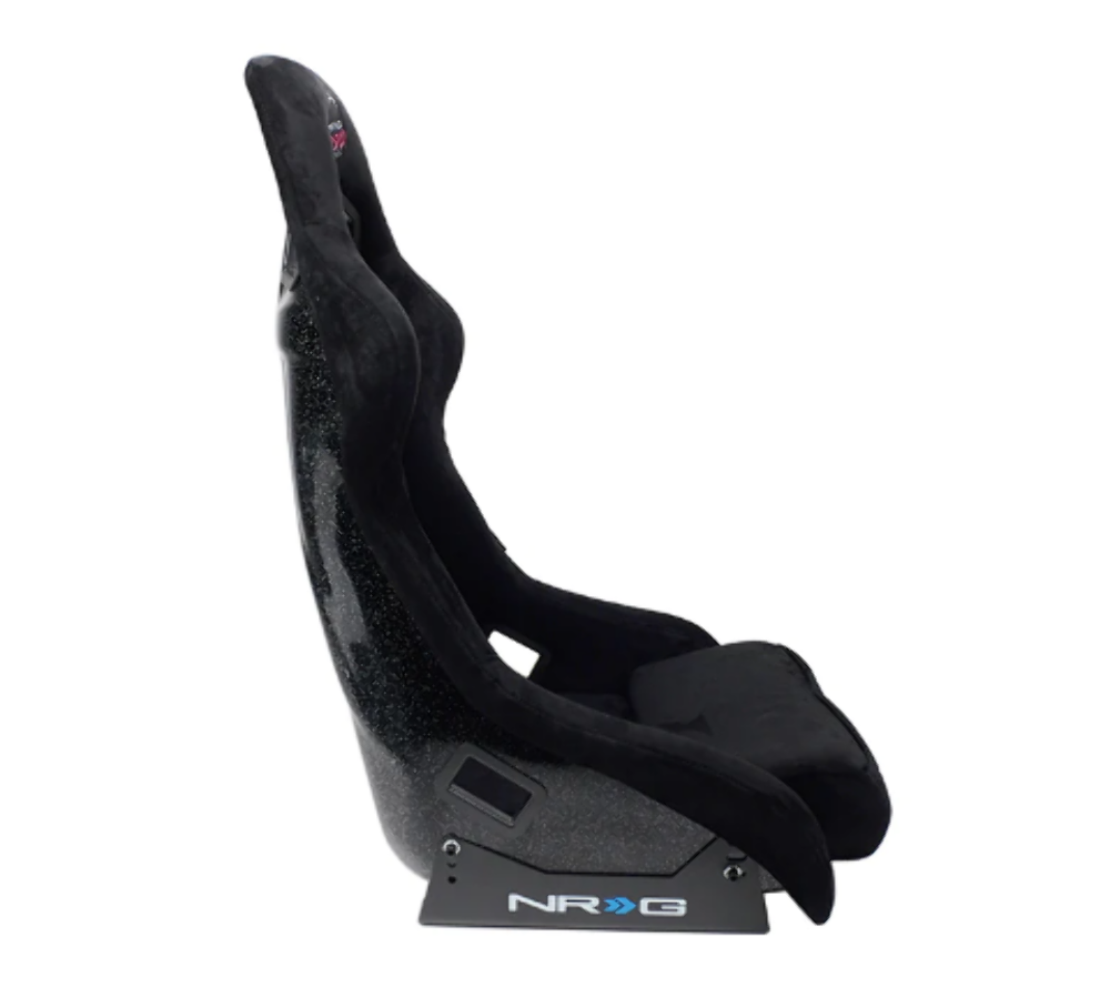 FRP Bucket Seat PRISMA Edition with pearlized back. All Black alcantara vegan material. (Medium)