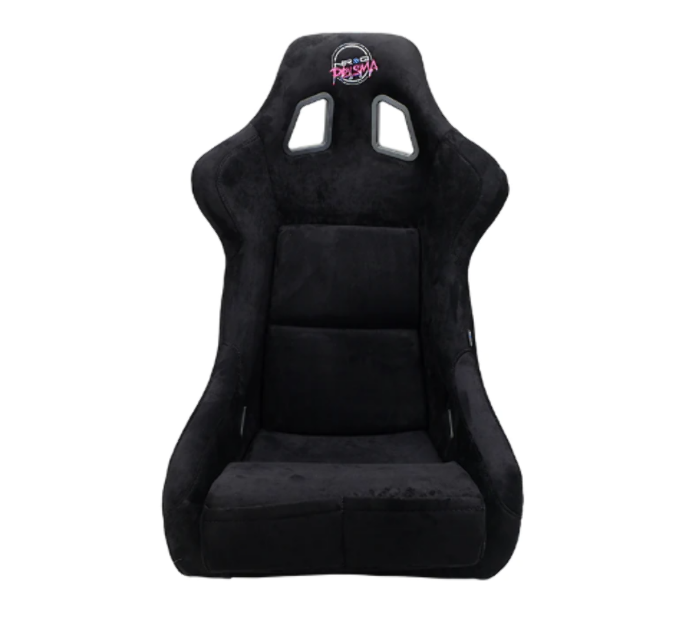 FRP Bucket Seat PRISMA Edition with pearlized back. All Black alcantara vegan material. (Medium)