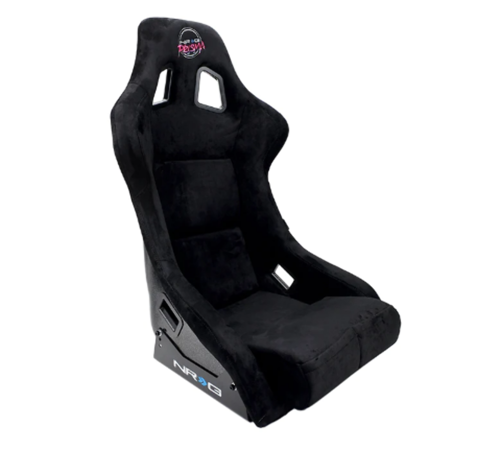 FRP Bucket Seat PRISMA Edition with pearlized back. All Black alcantara vegan material. (Medium)