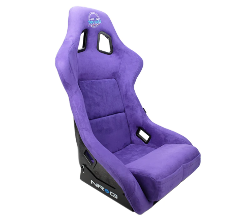 FRP Bucket Seat PRISMA Edition with pearlized back. All Purple alcantara vegan material. (Medium)