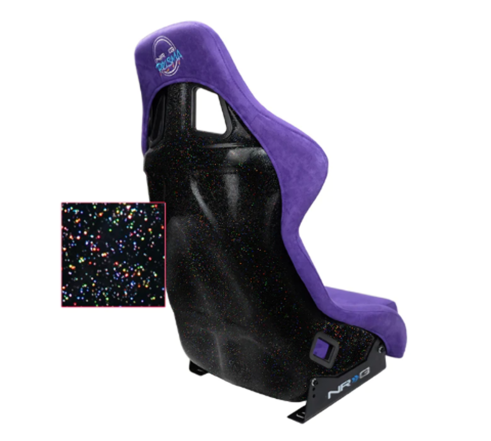 FRP Bucket Seat PRISMA Edition with pearlized back. All Purple alcantara vegan material. (Medium)