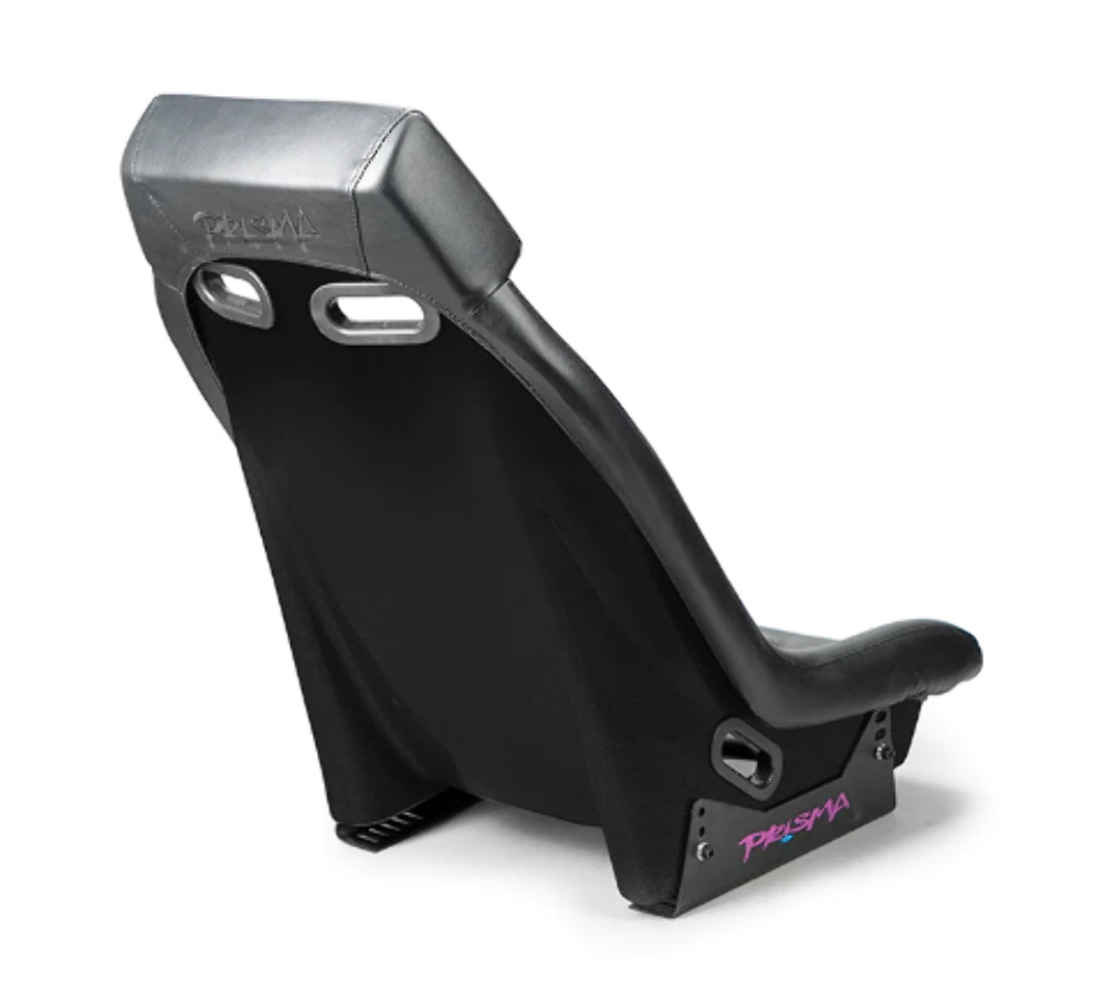 GTS Retro Bucket Seat features Black PVC Leather, Black stitching, Colorful multi ombre color Fiberglass back with glitter