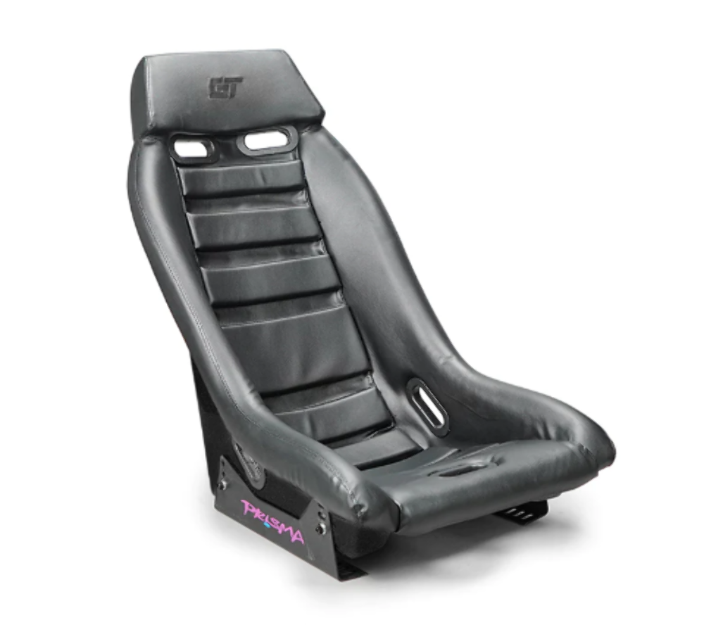 GTS Retro Bucket Seat features Black PVC Leather, Black stitching, Colorful multi ombre color Fiberglass back with glitter