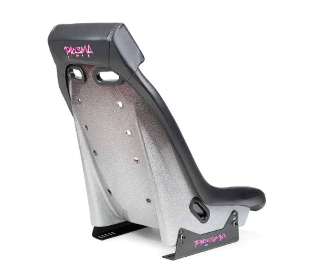 GTS Retro Bucket Seat features Black PVC Leather, Black stitching, Colorful multi ombre color Fiberglass back with glitter