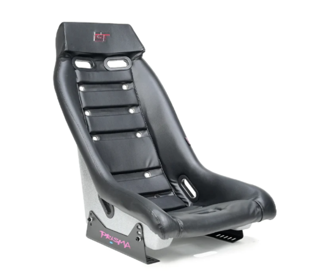 GTS Retro Bucket Seat features Black PVC Leather, Black stitching, Colorful multi ombre color Fiberglass back with glitter