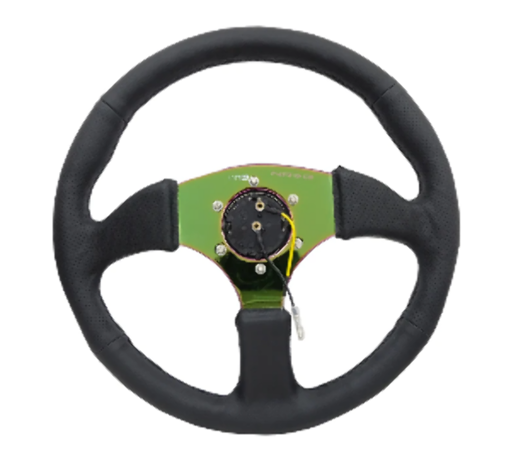 Reinforced Steering Wheel - 350mm Sport Leather Racing ( 2.5" Deep) Comfort Grip, 4mm matte black spoke with m3 stitching and line