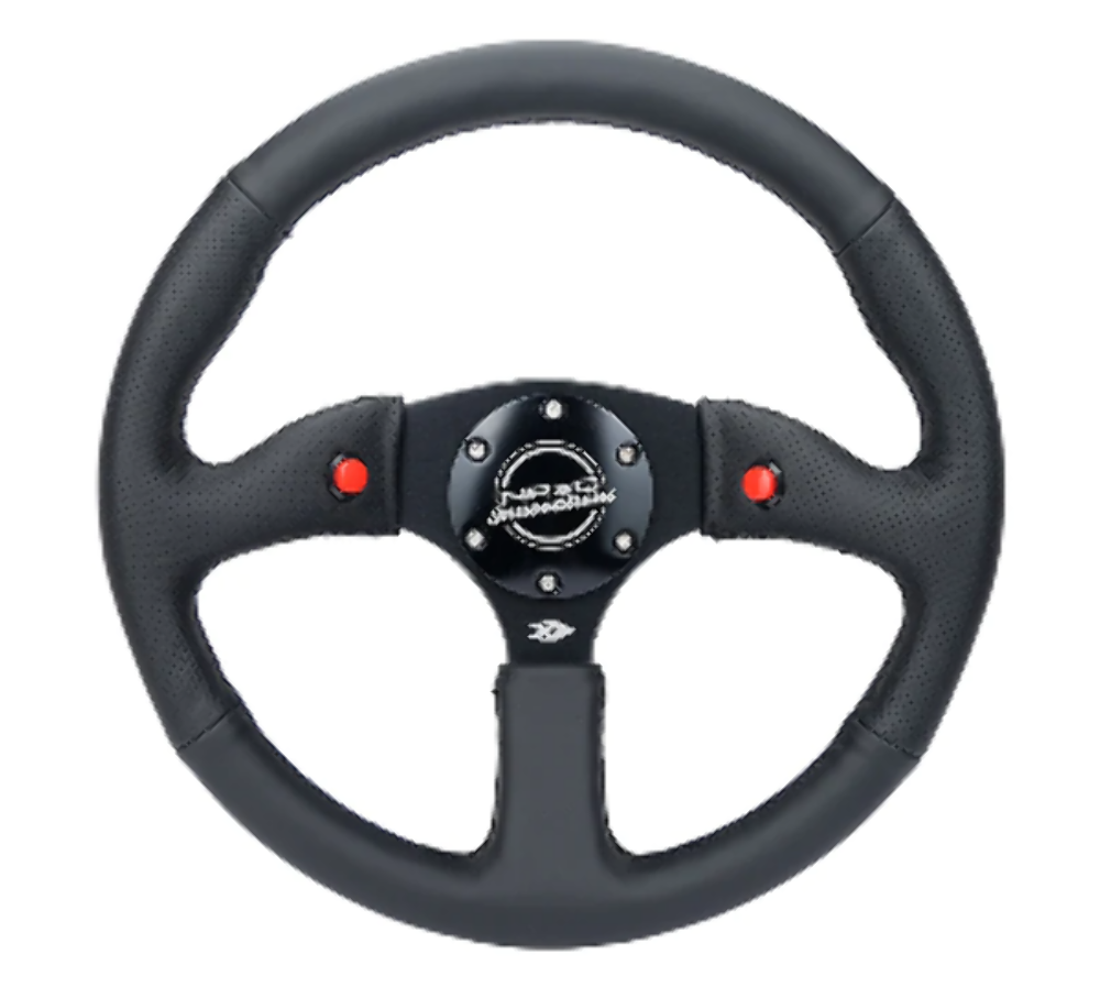 Reinforced Steering Wheel - 350mm Sport Leather Racing ( 2.5" Deep) Comfort Grip, 4mm matte black spoke with m3 stitching and line