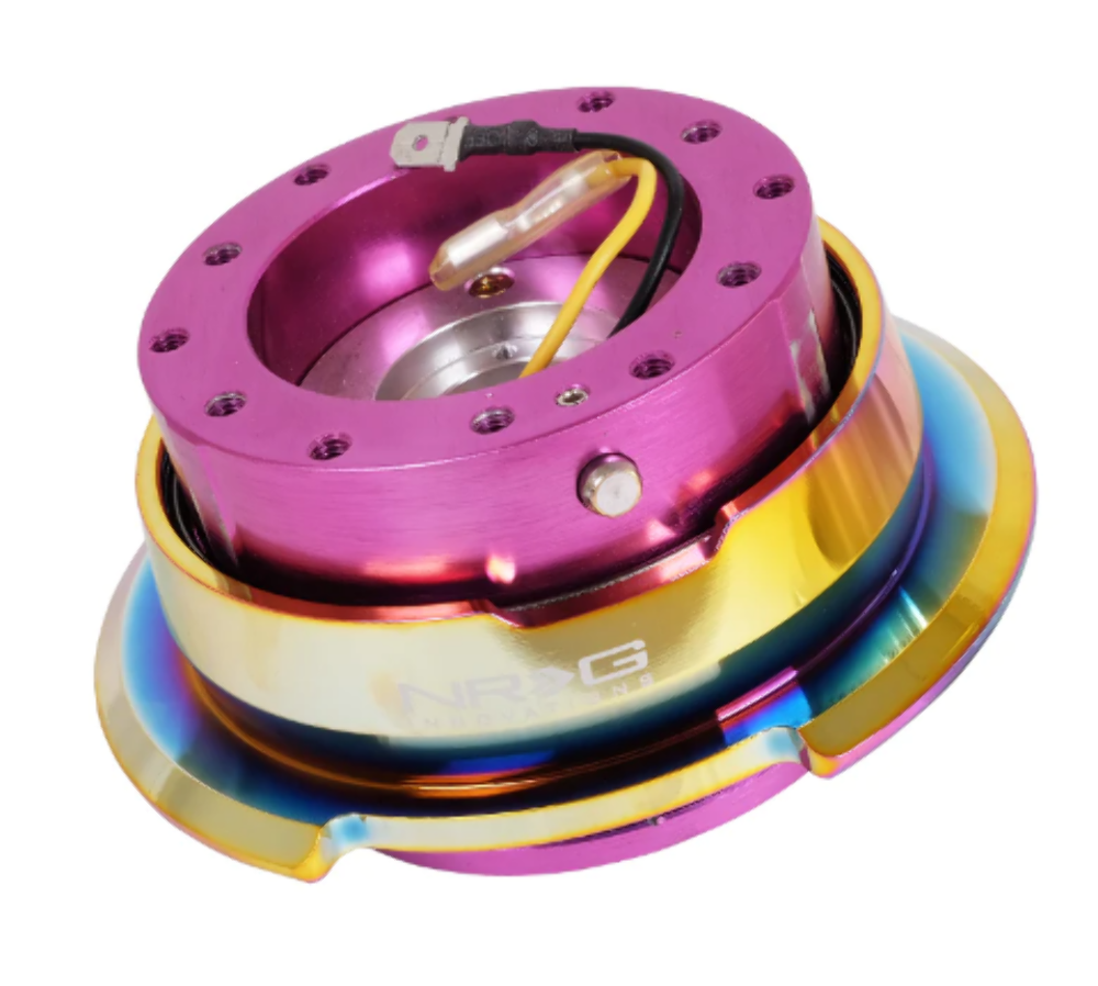 Reinforced Steering Wheel - "Matsuri" 350mm 2" Deep Dish Clear Acrylic Steering Wheel in Purple and Chrome spoke finish with slits.