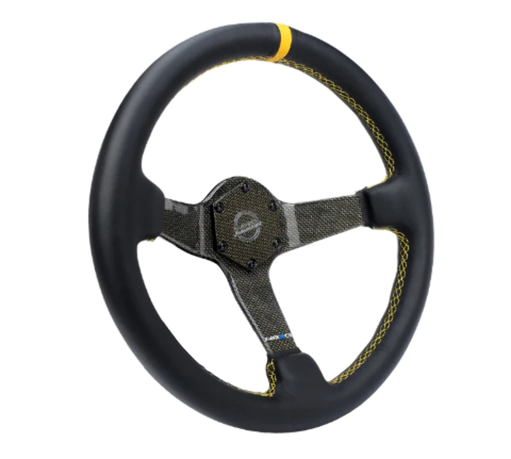 CARBON FIBER STEERING WHEEL 350mm SILVER Carbon Fiber, SILVER stiching, SILVER center mark, Leather