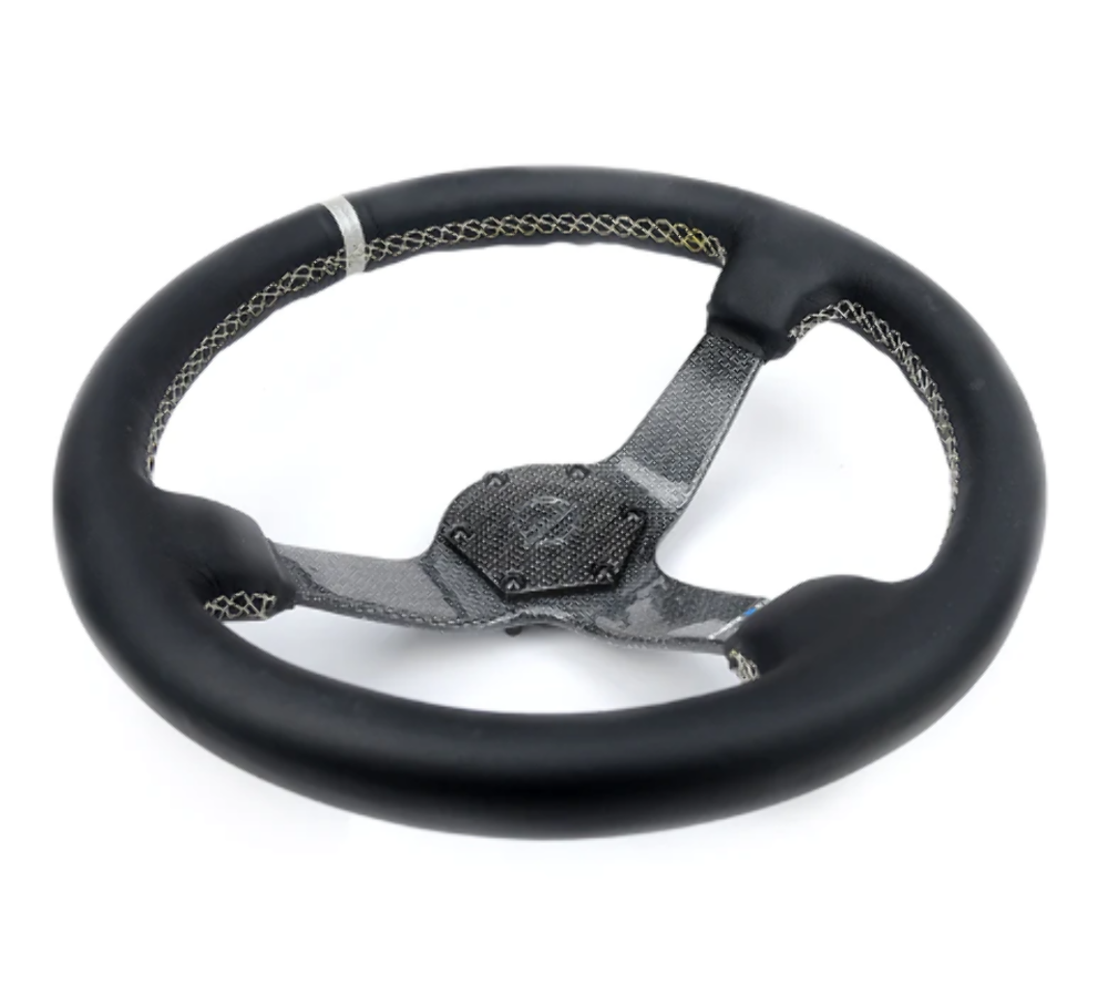 CARBON FIBER STEERING WHEEL 350mm Gold Carbon Fiber, Gold stiching, Gold center mark, Leather