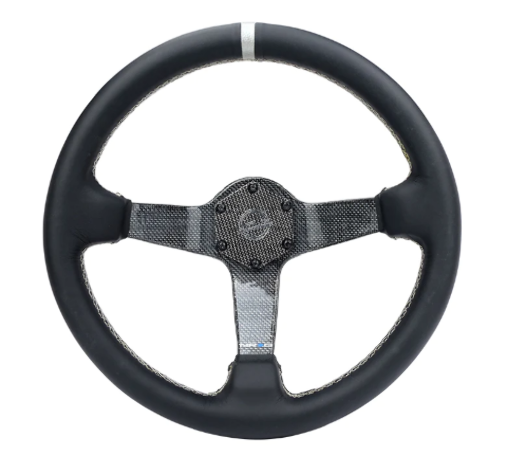 CARBON FIBER STEERING WHEEL 350mm Gold Carbon Fiber, Gold stiching, Gold center mark, Leather